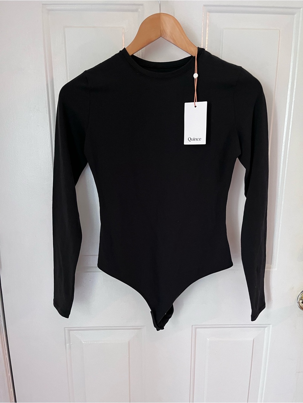 Quince Womens Bodysuit Long Sleeve Second Skin Crew Neck Cotton Black Medium NWT
